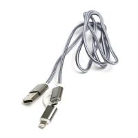 Дата кабель PowerPlant USB 2.0 AM to Lightning + Micro 5P 1.0m cotton Фото