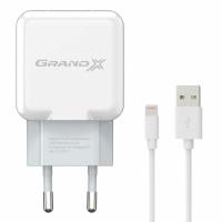 Зарядное устройство Grand-X USB 5V 2,1A White + cable USB -> Lightning, Cu Фото