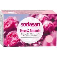 Твердое мыло Sodasan органическое омолаживающее Роза-Герань 100 г Фото