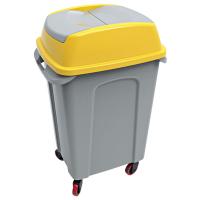 Контейнер для мусора Planet Household Hippo сірий з жовтим на колесах 70 л Фото