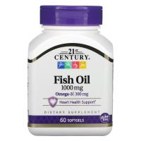 Жирні кислоти 21st Century Рыбий жир, 1000 мг, Fish Oil, 60 желатиновых капс Фото