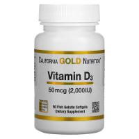 Вітамін California Gold Nutrition Витамин D3, 2000 МЕ, Vitamin D3, 90 капсул из рыб Фото