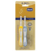 Детская зубная щетка Chicco для первых зубьев, 6-36 мес., 2 шт. (8058664174713 Фото