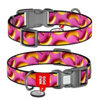 Нашийник для тварин WAUDOG Nylon з QR паспортом "Банани на рожевому" пластико Фото