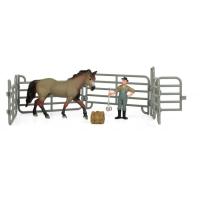 Фигурка Kids Team набор Ферма фермер, соврасая лошадь (серый окрас) Фото