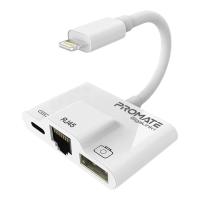 Адаптер Promate Lightning to RJ45 Ethernet + USB 3.0 OTG + Lightni Фото
