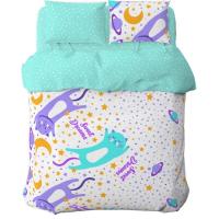 Постельное белье Home Line Коты и зори бирюзовый, бязь, полуторный Фото