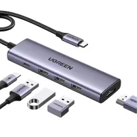 Концентратор Ugreen USB-C to HDMI + 3xUSB 3.0 + PD CM511 gray Фото