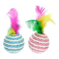 Игрушка для кошек Hippie Pet Мячики из веревки с перьями разноцветные 4.5 см 2 Фото