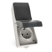 Розетка EMOS + вимикач прохідний вертикальний зовнішній сірий I Фото