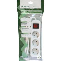 Сетевой удлинитель Defender S318 1.8 m 3 роз switch white Фото 3