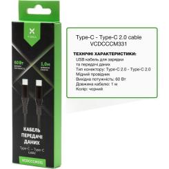 Дата кабель Vinga USB-C to USB-C 1.0m 60W Nylon Фото 1