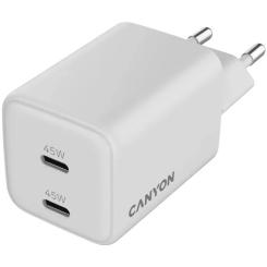 Зарядное устройство Canyon CU45CC GaN 45W 2xPD EU White Фото 3