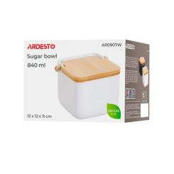 Сахарница Ardesto Midori 12х12х11см, 840мл, кераміка, бамбук, біла Фото 6