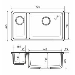 Мойка кухонная GRANADO Under top DOUBLE marron Фото 5
