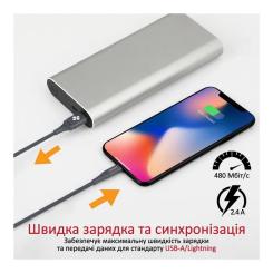 Дата кабель Promate USB 2.0 AM to Lightning 1.2m grey Фото 2