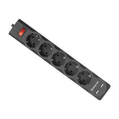 Сетевой фильтр питания Defender DFS 751, 1.8m, 5роз., 2xUSB Фото