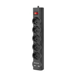 Сетевой фильтр питания Defender DFS 751, 1.8m, 5роз., 2xUSB Фото 1