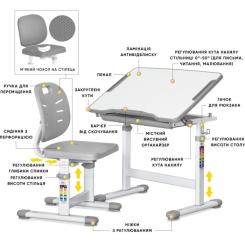 Парта со стулом Evo-kids Evo-06 Plus Grey Фото 1