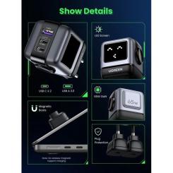 Зарядное устройство Ugreen 1xUSB + 2xUSB-C 65W GaN CD361 gray Фото 4