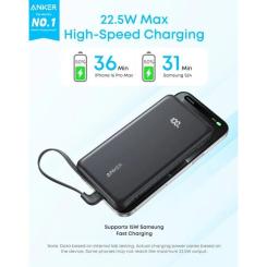 Батарея универсальная Anker 10000mAh, 22.5W, Built-In USB-C Cable, black Фото 2