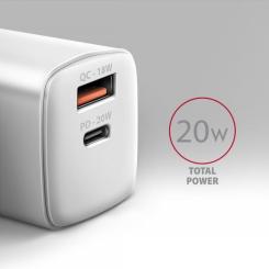 Зарядное устройство AXAGON 1xUSB QC3.0 + 1xUSB-C PD20W white Фото 2
