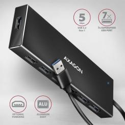 Концентратор AXAGON USB 3.1 to 7xUSB 3.0 black Фото 1