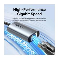 Переходник Vention USB-C to RJ45 Ethernet 1000Mbps gray Фото 6