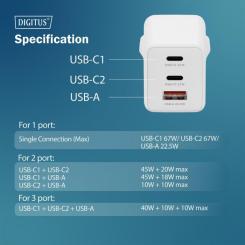 Зарядное устройство Digitus 2xUSB-C + 1xUSB 67W GaN Фото 11