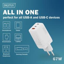 Зарядное устройство Digitus 2xUSB-C + 1xUSB 67W GaN Фото 7