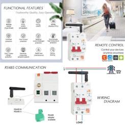 Автоматический выключатель TUYA 1P+N, Wi-Fi, RS485, 63A Фото 3