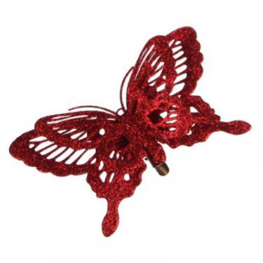 Украшение декоративное Christmas House Кліпса Метелик червоний 9 см Фото