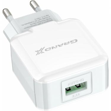 Зарядное устройство Grand-X USB 5V 2,1A White + cable USB -> Lightning, Cu Фото 2