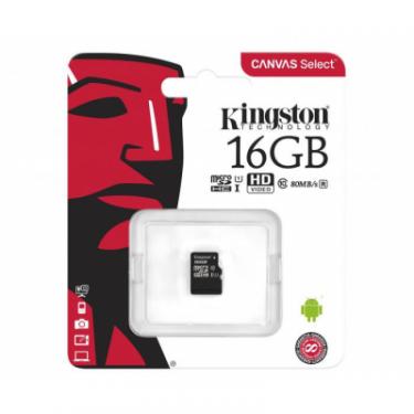 Карта памяти Kingston 16GB microSDHC class 10 Canvas Select Plus 100R A1 Фото 2