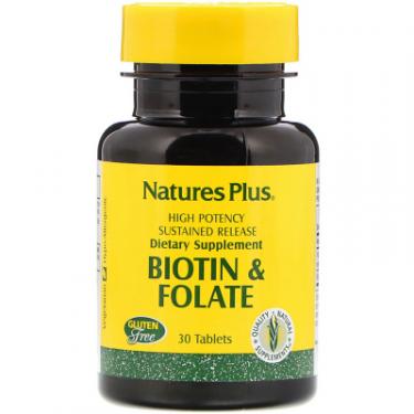 Витамин Natures Plus Биотин и Фолиевая кислота, Nature's Plus, 30 табле Фото