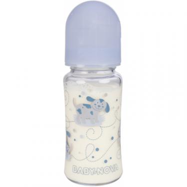 Бутылочка для кормления Baby-Nova Декор, з широкою шийкою, 230 мл, блакитна Фото