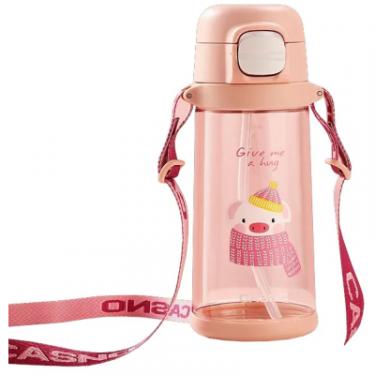 Бутылка для воды Casno 690 мл KXN-1219 Рожева Свинка з соломинкою Фото