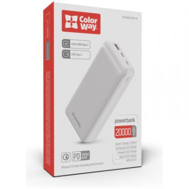 Батарея универсальная ColorWay 20 000 mAh Slim PD/20W, QC/3.0 USB-C/Micro-USB/USB Фото 10