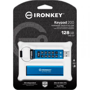 USB флеш накопитель Kingston 128GB IronKey Keypad 200 AES-256 Encrypted Blue US Фото 5