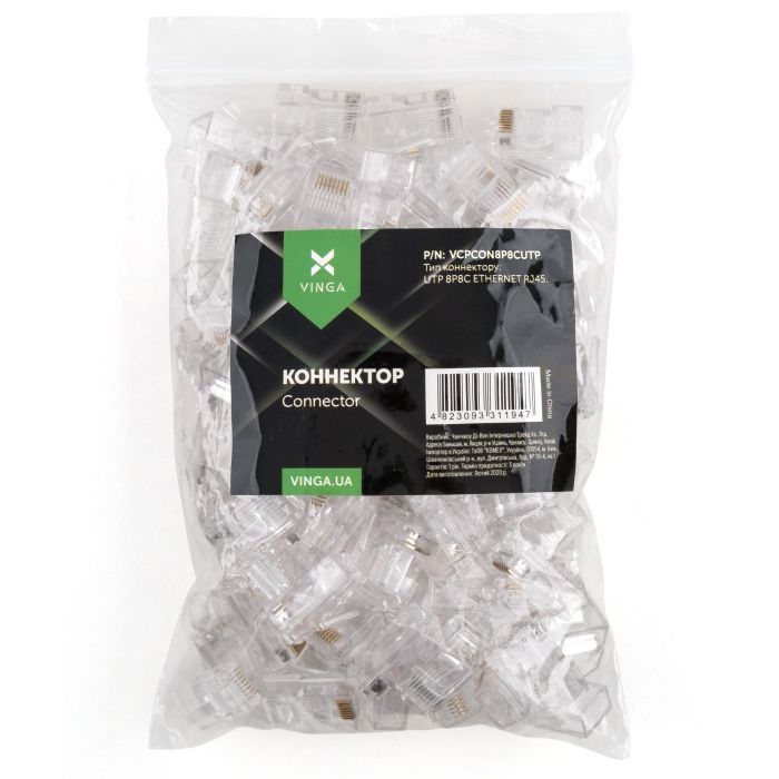 Коннектор Vinga RJ-45 UTP 100 шт. Фото