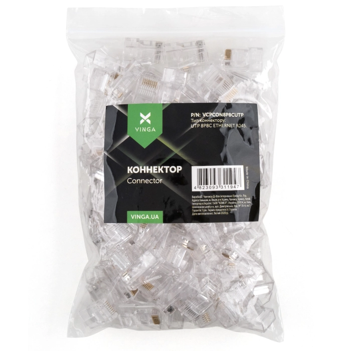 КоннекторVingaRJ-45UTP100шт.(VCPCON8P8CUTP)