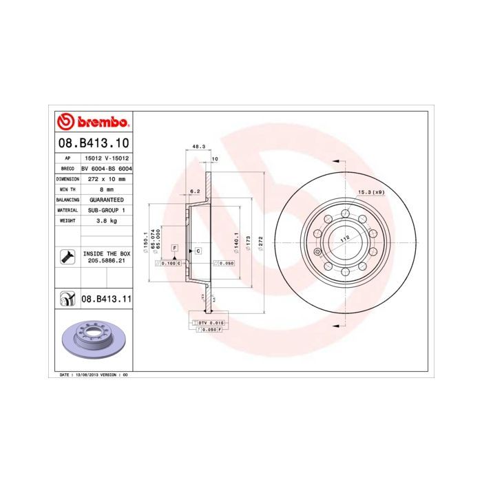 Тормозной диск Brembo 08.B413.11 Фото