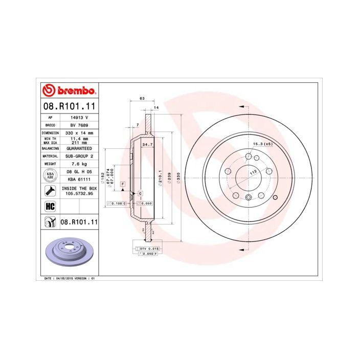 Тормозной диск Brembo 08.R101.11 Фото