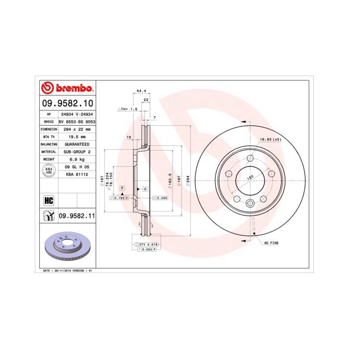 Тормозной диск Brembo 09.9582.10 Фото