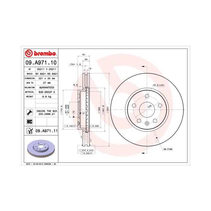 Тормозной диск Brembo 09.A971.11 Фото