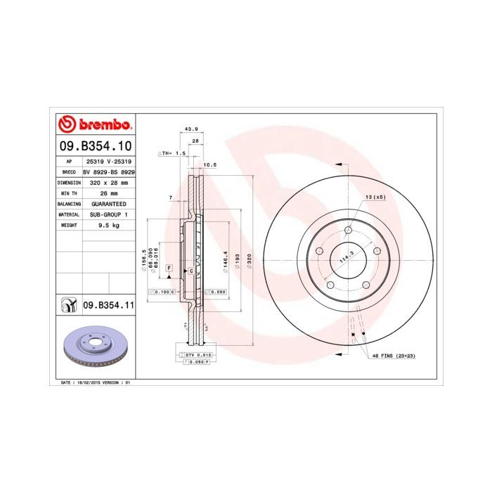 Тормозной диск Brembo 09.B354.10 Фото