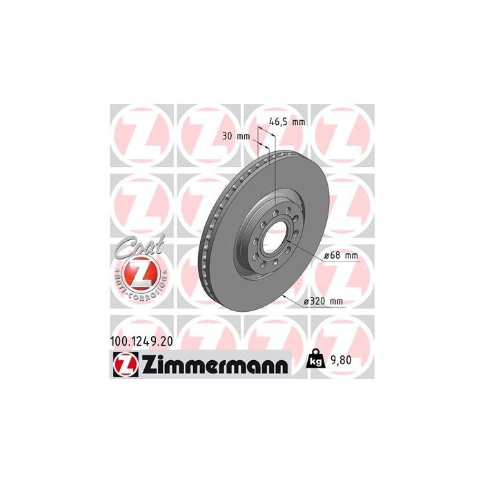 Тормозной диск ZIMMERMANN 100.1249.20 Фото