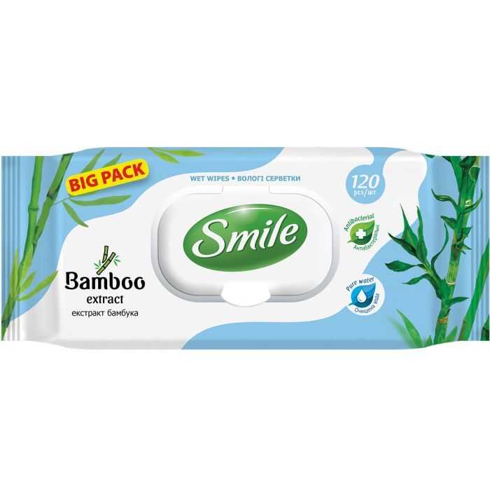Влажные салфетки Smile с экстрактом бамбука 120 шт. Фото