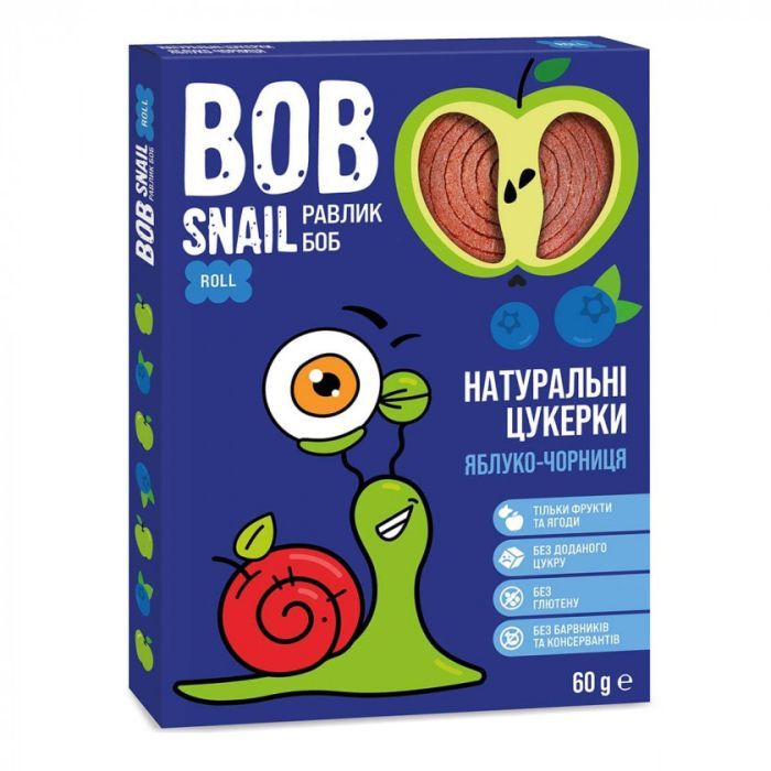 Конфета Bob Snail Равлик Боб Яблуко-Чорниця 60 г Фото