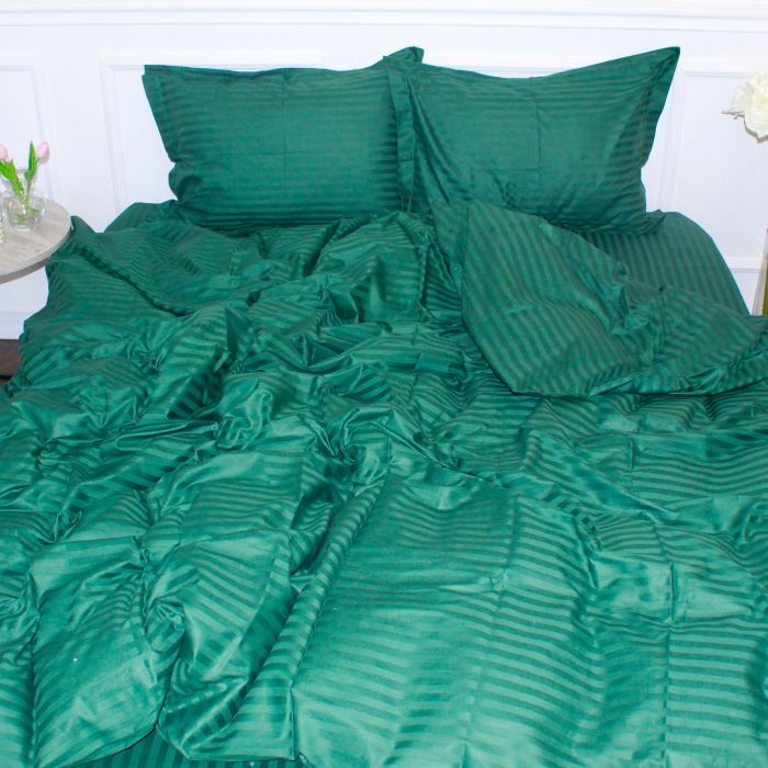 Постельное белье MirSon SatinStripe 30-0017Green 160х220 Полуторний Євро Фото